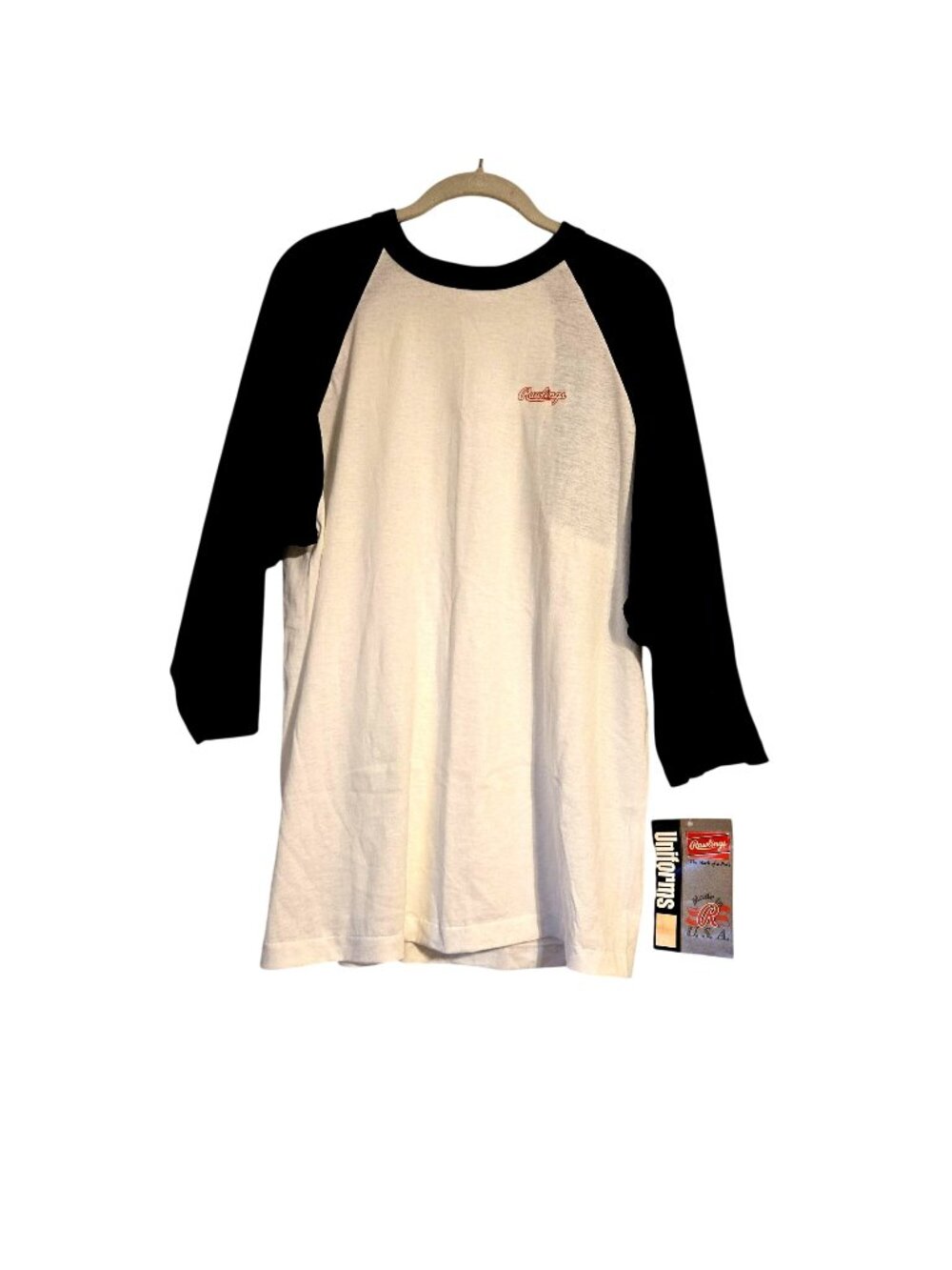 Vintage Rawlings White Navy Blue Raglan 3/4 Sleeve Baseball T Shirt Large NEW